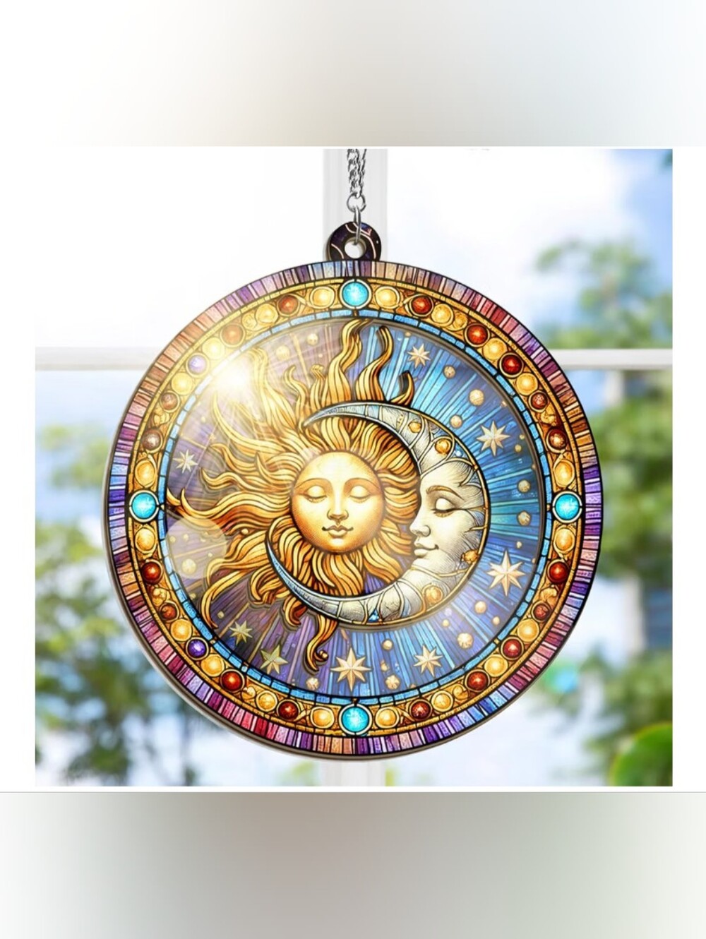 New Celestial Sun & Moon Window Suncatcher Hanging Decor For Indoor Outdoor Use